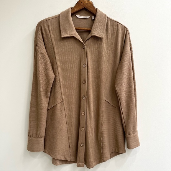 Soft Surroundings Brenna Tunic Top Button Up Taupe Relaxed Lagenlook Medium - Picture 1 of 8